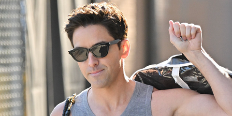 Actor Paul W. Downs was seen wearing black Saint Laurent Sun SL 462 Sulpice 001 sunglasses in Los Angeles, May 2025. Shop online now on Pretavoir