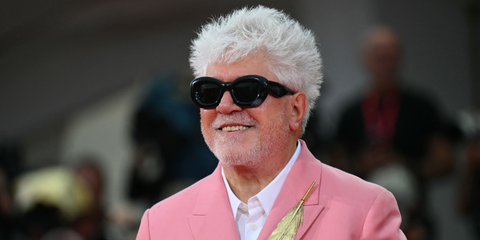 Spanish film director Pedro Almodovar was seen wearing black Loewe Inflated LW40117I 01A sunglasses at the Venice Film Festival 2024. Shop online now on Pretavoir