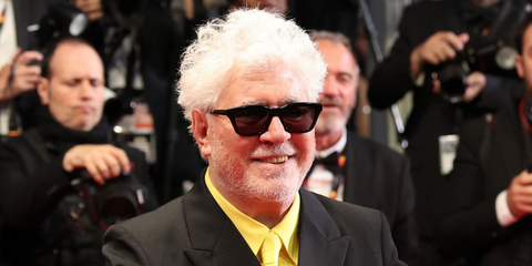 Spanish film director Pedro Almodovar was seen wearing black Loewe Slim LW40177I 01A sunglasses at Amarga Navidad screening during Cannes Film Festival 2026.