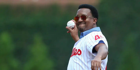 Dominican-American former baseball athlete Pedro Martinez was seen wearing gold Ray-Ban Aviator 3025 112/69 sunglasses with Orange Flash Mirror lenses
