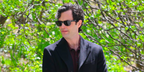 Penn Badgley was seen wearing black Ray-Ban New Wayfarer 2132 901/58 Polarised sunglasses on the set of Netflix series You, in New York City, April 2024