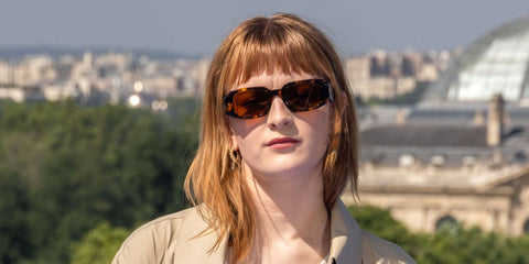 Celebrity and actress Phia Saban was seen wearing honey tortoise Prada PR 17WS VAU2Z1 Symbole sunglasses at the "House Of The Dragon" - Season 2 Photocall in Paris, June 2024.