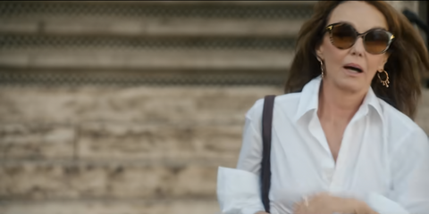 French actress Philippine Leroy-Beaulieu was seen wearing tortoiseshell Tom Ford Icon Collection TF1251 52F sunglasses in Emily in Paris season 5, episode 1 as Sylvie Grateau