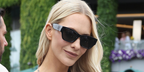 Poppy Delevingne was seen wearing black Ralph Lauren RL8240U 5001/87 sunglasses at the Wimbledon Tennis Championship 2026