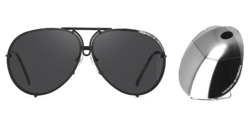 Porsche Design 8478 D Black Frame - Grey & Silver Lenses - As Seen On Kim Kardashian