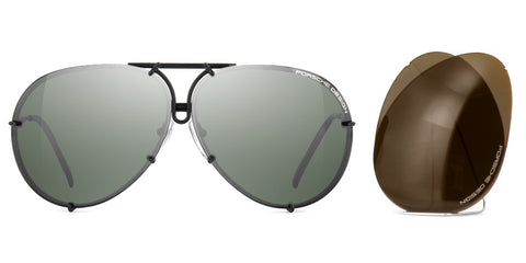 Porsche Design 8478 D Black Frame - Dk Green + Brown Lenses - As Seen On Khloe Kardashian & Kendall Jenner