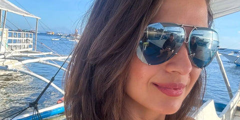 Miss Earth 2004 and Brazilian model Priscilla Meirelles was seen wearing Porsche Design 8478 A Gold Frame - Brown + Blue Lenses in the Philippines, November 2024. Shop online now on Pretavoir