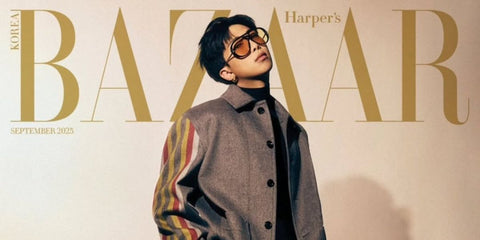 South Korean singer RM of K-Pop group BTS was seen wearing black Bottega Veneta BV1273S 003 Drop Aviator sunglasses with yellow lenses on the cover of Harper's Bazaar Korea, September 2025. Shop online now on Pretavoir