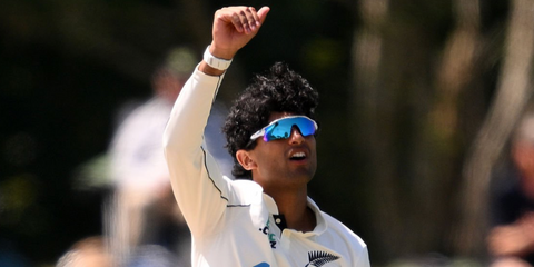 New Zealand cricketer Rachin Ravindra was seen wearing white Oakley Radar EV Path OO9208 73 Prizm sunglasses during day five of the First Test match in the series between New Zealand and West Indies in Christchurch, December 2025.