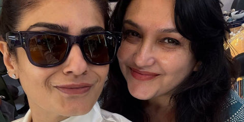 Bollywood actress Raveena Tandon was seen wearing black Ray-Ban Mega Wayfarer RB 0840S 901/31 sunglasses in her Instagram post