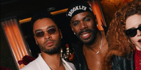 Rege-Jean Page was seen wearing Cutler and Gross Sun Aurum 0005 04 Rhodium 24KT Gold sunglasses at the Met Gala 2025 After Party.