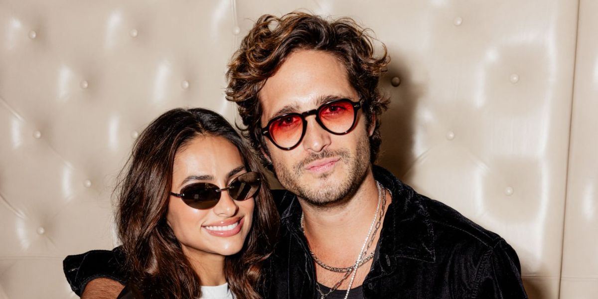 Mexican actress Renata Notni, pictured with partner Diego Boneta, was seen wearing black Balenciaga BB0179S 001 sunglasses at the H&M Studio Fall/Winter 2023 collection launch in California