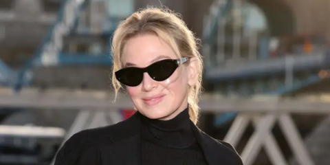 Renee Zellweger was seen wearing black Persol 0052S 95/58 butterfly sunglasses to attend the "Bridget Jones: Mad About The Boy" photo call in London, January 2024