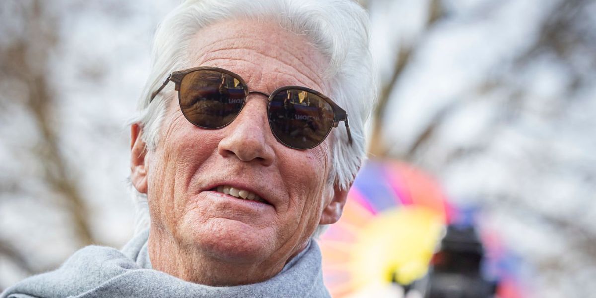 Richard Gere was seen wearing Giorgio Armani AR8215 6066/8E half-rim sunglasses at the commemoration of the Tibetan Uprising in The Hague, Netherlands, March 2025