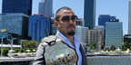 Australian mixed martial artist and former UFC champion Robert Whittaker was seen wearing black and antique silver Dita Mach One DRX 2030 E sunglasses in Perth, December 2017.