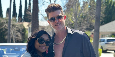 Robin Thicke (right) is seen wearing Dita Mach Six DTS121 03 Black Iron and Black Rhodium sunglasses in his Instagram post