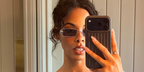 Rochelle Humes was seen wearing silver Cartier Panthere CT0473S 004 rectangular sunglasses with light blue lenses in her Instagram post, May 2026.