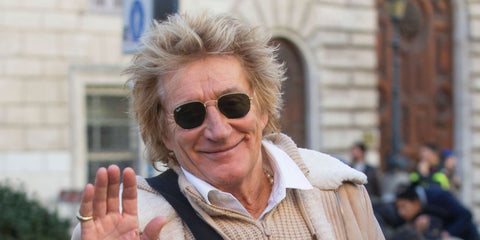 British pop and rock star Rod Stewart was seen wearing Ray-Ban RB 3548N 001 Hexagonal Gold sunglasses With Flat Lenses in Rome, Italy, November 2023