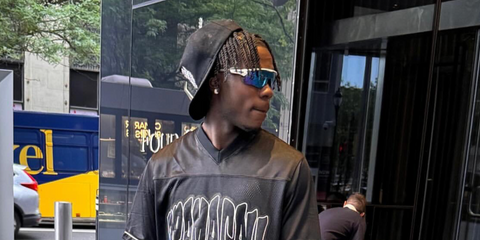 Belgian footballer Romeo Lavia was seen wearing Oakley Radar EV Path OO9208 73 Prizm sunglasses in his Instagram post, August 2025.