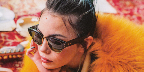 Rose Villain was seen wearing black and gold Ray-Ban Mega Clubmaster RB 0316S 901/31 sunglasses in a collaborative editorial with Ray-Ban and Interlude Project, 2023