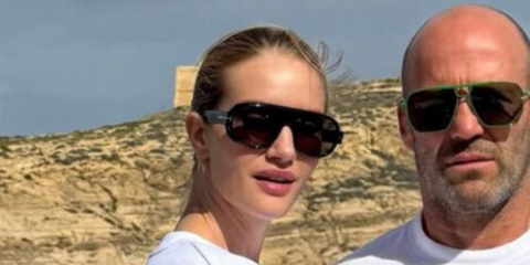 Rosie Huntington-Whiteley wears Tom Ford Blake-02 TF1102 01A sunglasses in Instagram post with Jason Statham - buy online.