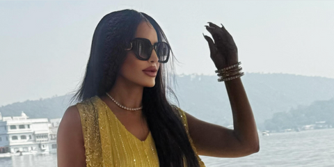 Ruby Dhalla was seen wearing black Prada PR 14ZS 1AB09S sunglasses in her Instagram reel, November 2025.