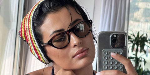 Tunisian model and actress Rym Saidi was seen wearing tortoiseshell Prada PR B15S 17N70R sunglasses in her Instagram post, August 2025.