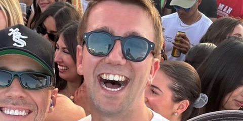 Music producer SG Lewis was seen wearing black Prada PR A16S 16K731 sunglasses in his Instagram post, July 2025.