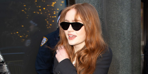 Actress Sadie Sink was seen wearing black Prada PR B15S 16K731 sunglasses in New York City, January 2026.
