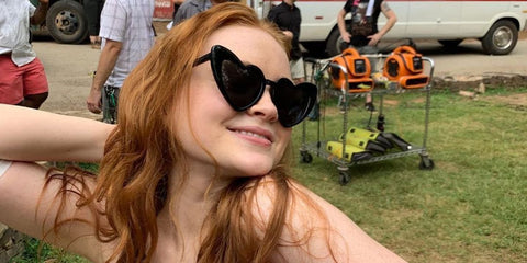 Stranger Things actress Sadie Sink was seen wearing heart shaped Saint Laurent Sun SL 181 LouLou 001 sunglasses in a social media post