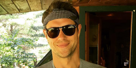 Actor Sam Page was seen wearing black Persol 0714 Folding 95/31 sunglasses in his Instagram post, August 2017.