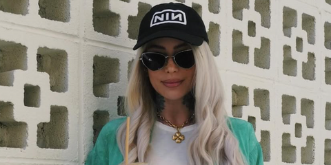 British content creator Sammi Jefcoate was seen wearing silver Swarovski SK7011 4001/87 cat eye sunglasses in her Instagram post, June 2025. Shop online now on Pretavoir