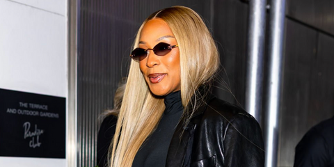 American businesswoman and wife of LeBron James, Savannah James was seen wearing gold Cartier Panthere CT0433S 002 rimless diamond-shaped sunglasses in New York City, May 2026.