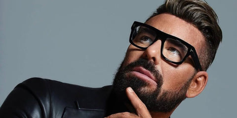 Celebrity makeup artist Scott Barnes was seen wearing Tom Ford TF5634-B 001 Blue Control Black glasses in his Instagram post, July 2022. Shop online now on Pretavoir