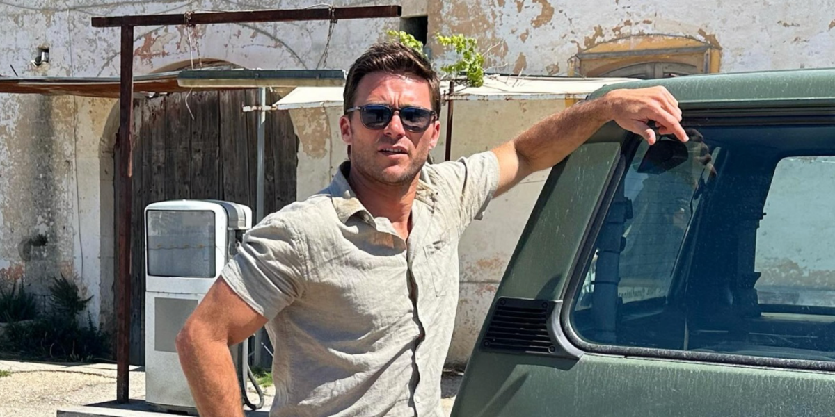 Scott Eastwood was seen wearing black Persol 3316S 95/31 square sunglasses while filming in Italy, June 2024