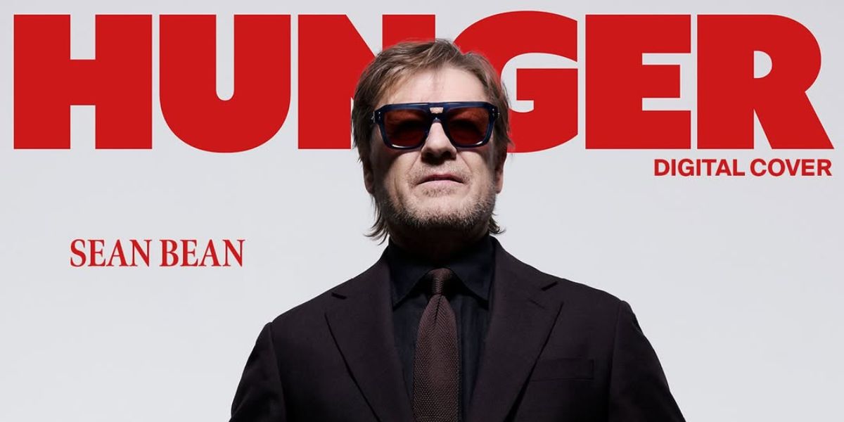 Actor Sean Bean was seen wearing transparent blue Akoni Perseus AKS 531C sunglasses with brown lenses on the digital cover of HUNGER Magazine, November 2025.