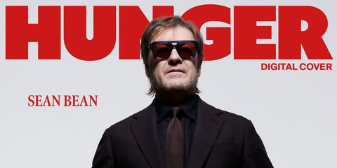 Actor Sean Bean was seen wearing transparent blue Akoni Perseus AKS 531C sunglasses with brown lenses on the digital cover of HUNGER Magazine, November 2025.