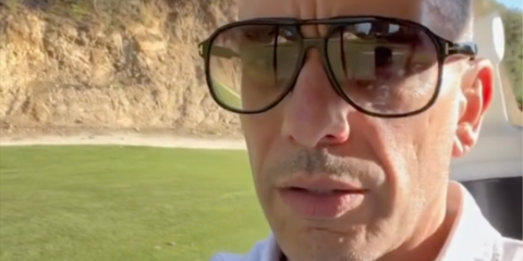 Stand up comedian and actor Sebastian Maniscalco was seen wearing black Tom Ford Raoul TF753 01B sunglasses with grey gradient lenses in his Instagram reel, November 2025.