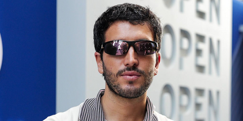 Colombian singer Sebastian Yatra was seen wearing black Miu Miu MU A02S 1AB90J sunglasses with pink mirror lenses at the US Open 2026