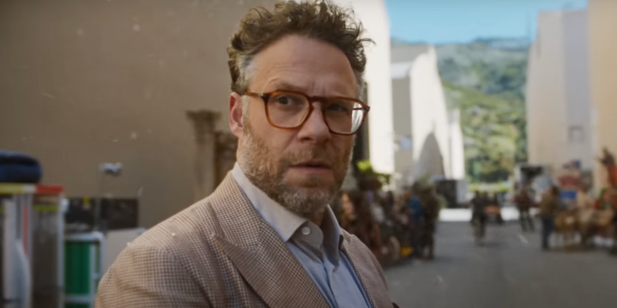 Seth Rogen was seen wearing tortoiseshell Persol 3292V 24 square optical glasses in the trailer of 2025 Apple TV+ series The Studio