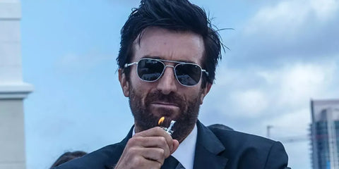 Sharlto Copley was seen wearing American Optical Original Pilot C2 BT CL GYN Silver sunglasses in 2015 series Powers, as Christian Walker.