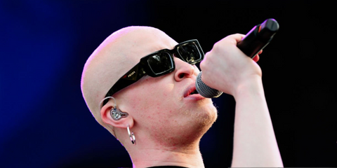 Model and musician Shaun Ross was seen wearing black and white Prada PR 06YS 09Q5S0 sunglasses at Outloud Raising Voices Music Festival in West Hollywood, June 2022.