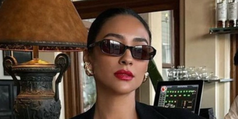 Shay Mitchell wearing DMY Studios Juno sunglasses in black 