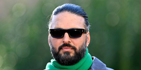 Actor Shazad Latif was seen wearing black Saint Laurent Sun SL 837 001 sunglasses at the London photo call of Wuthering Heights, February 2026.