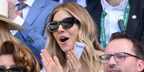 Sienna Miller was seen wearing black Burberry BE4454 3001/87 sunglasses at the Wimbledon Tennis Championships 2026