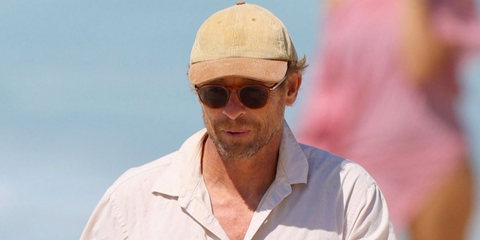 Actor Simon Baker was seen wearing brown tera di siena Persol 3286S 96/56 sunglasses in Sydney, March 2024.