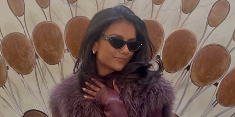 Simone Ashley was seen wearing black Bottega Veneta BV1350S 001 sunglasses on the set of The Devil Wears Prada 2