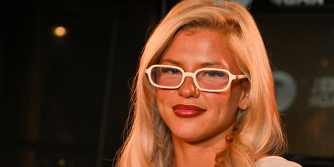 Singer-songwriter Skye Newman was seen wearing white Miu Miu MU 11ZS 21D90Q rectangular frames with prescription lenses during BBC Radio 1's Sound of 2026, December 2025. Contact us for customisation.