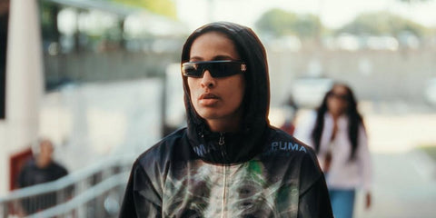 WNBA star Skylar Diggins was seen wearing black Dolce&Gabbana DG6181 501/87 wraparound sunglasses in her Instagram post