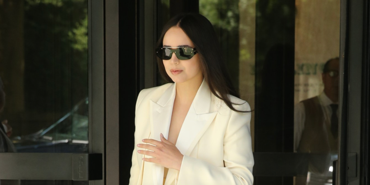 Sofia Carson was seen wearing grey transparent Versace 2235 1002/87 sunglasses after making an appearance on "Good Morning America" in New York City